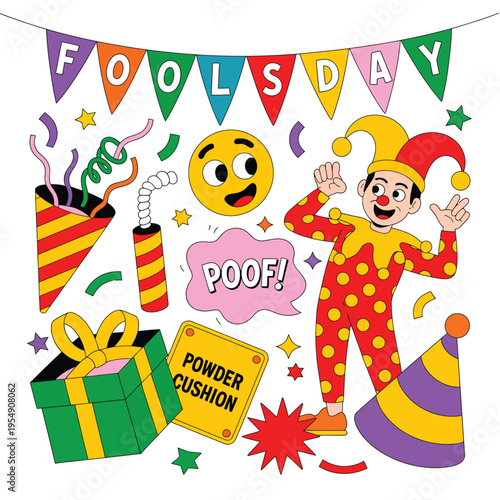 April Fools Day prank with exploding powder and surprised characters