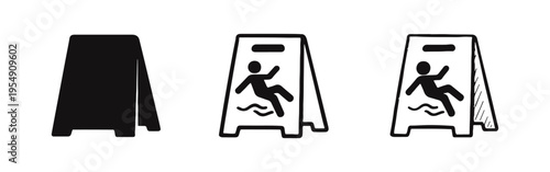 Wet Floor Warning Sign Icons Set, Caution Slippery Surface A-frame Dangers