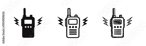 Walkie-Talkie Radio Icons Set. Two-Way Communication Device with Signal. Portable Radio Transceiver Vector.