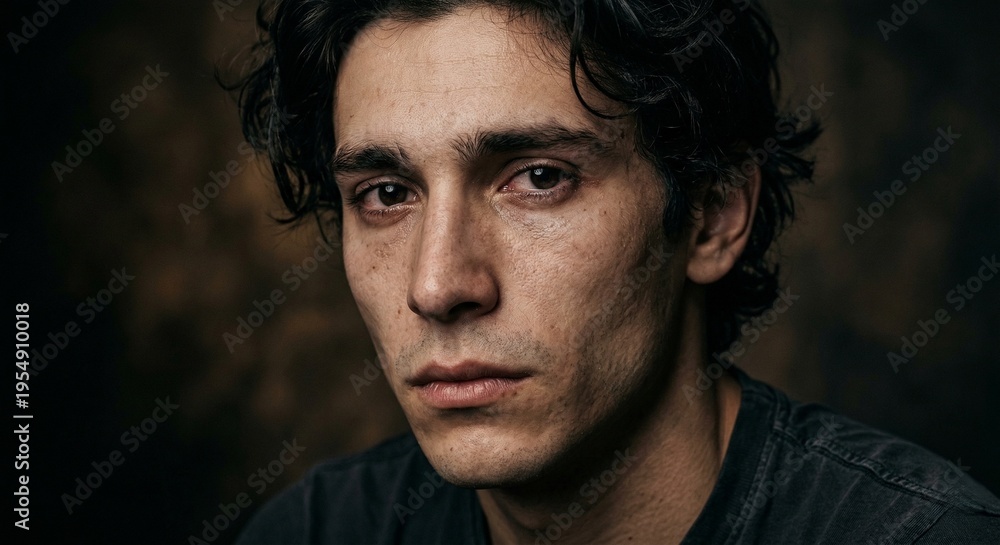 Fototapeta premium Emotional portrait of a sad young man crying