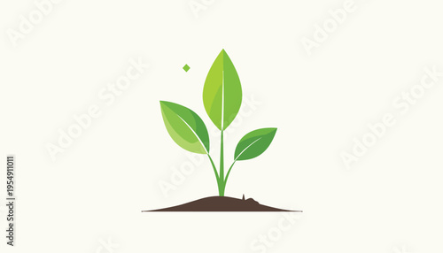 Young leaf sprout emerging from ground symbolizing growth nature and environment clean minimal style with smooth curves