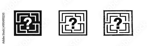 Question Mark in Maze Icon Set for Problem Solving, Confusion, and Challenge Vector Illustration