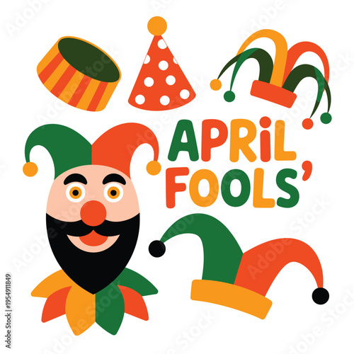 Flat cartoon of a boy celebrating April Fools Day with colorful confetti