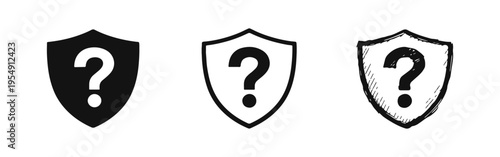 Question Mark Shield Icons Set: Unknown Security and Protection Query Symbol Vector