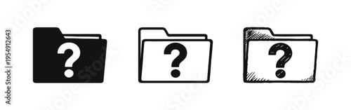 Question Mark Folder Icons Set: Unknown Directory and Missing Data Symbol Vector (Alternative)