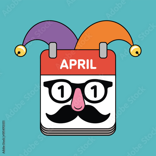 Flat cartoon style of April Fools Day date with smiling face