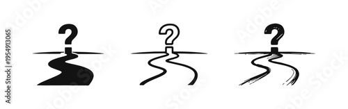 Winding road leading to a question mark icon for uncertain journey