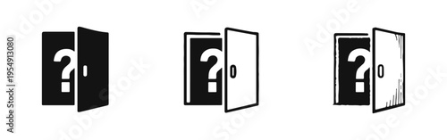 Partially open door with question mark icon for unanswered questions