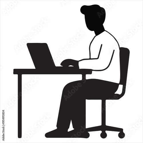 Man Typing Laptop Silhouette Illustration
