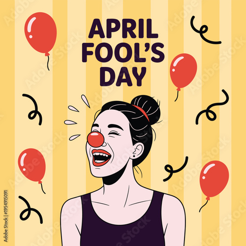 Stylized of a jester for April Fools Day red hair black hat