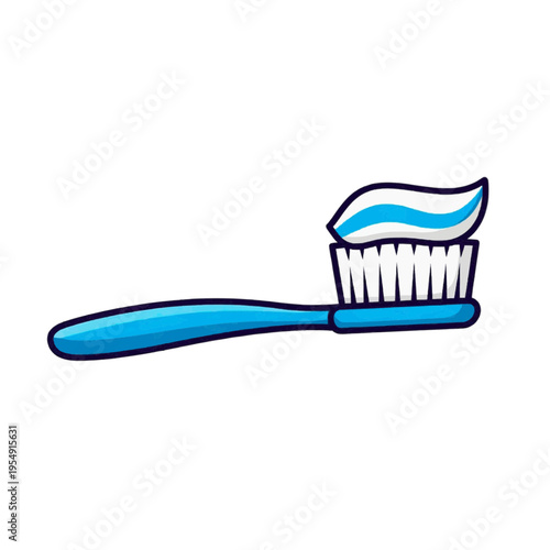 Illustration of a blue toothbrush with white and blue toothpaste
