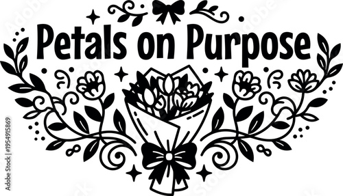 Black and white petals on purpose floral bouquet vector art