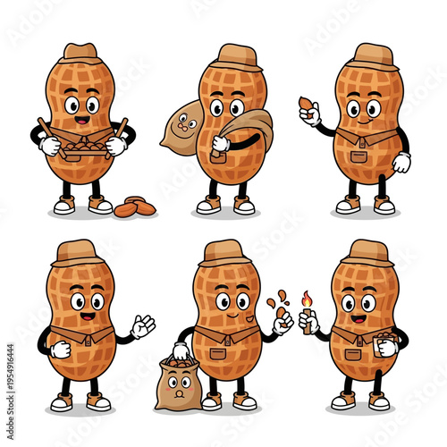 Cute Cartoon Peanut Character Set Collection.