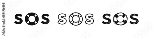 SOS Life Buoy Rescue Icon Set for Water Safety and Maritime Emergencies