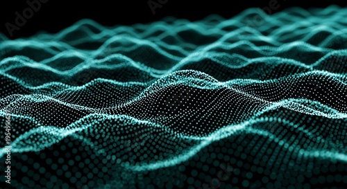 abstract digital waveform pattern with glowing blue lines on black background