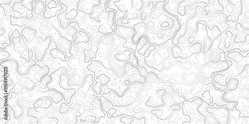 Topographic map like illustration with wavy lines and contours on white background
