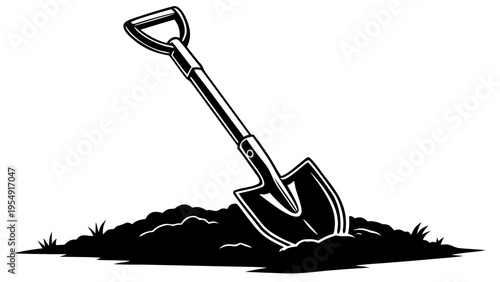 Shovel in Dirt Silhouette Vector Icon Gardening Tool Isolated on White