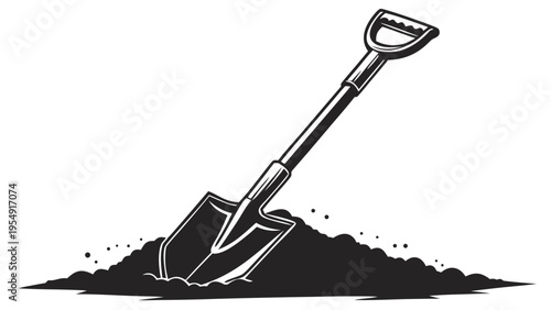 Shovel in Dirt Silhouette Vector Icon Gardening Tool Isolated on White