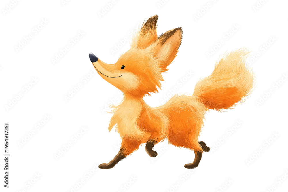 Fototapeta premium Graceful Cartoon Fox Walking with a Smile