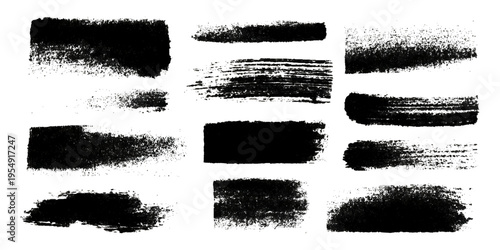 Hand drawn grunge brush stroke collection. dirty paint stains splatter effects and rough artistic design.