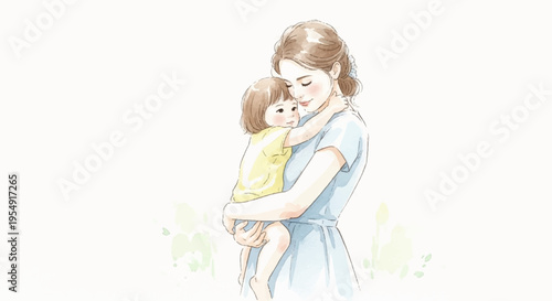 Mother holding baby in arms loving care and tenderness soft illustration