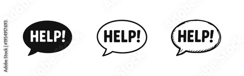 "HELP!" Speech Bubble Icon Set - Assistance and Emergency Communication