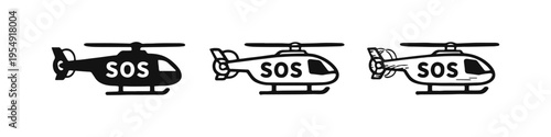 SOS distress signal rescue helicopter icon set