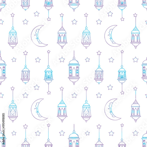 Ramadan lanterns and crescent moons seamless pattern islamic holiday celebration background
