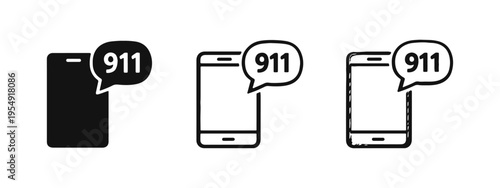 Smartphone with 911 emergency call notification bubble icon set