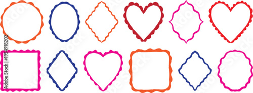 Collection of colorful heart and rectangle frames in various shapes and sizes