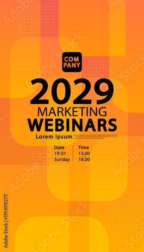 Marketing webinars flyer template with orange abstract background for online business event