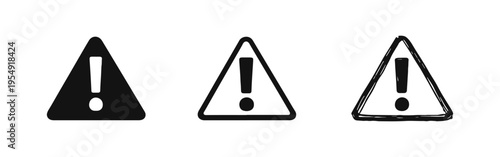 Warning Exclamation Mark Triangle Icons Set for Danger, Alert, and Important Notifications