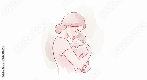 Tender mother holding baby close loving embrace soft pink tones heartwarming moment family love warmth care gentle affectionate relationship