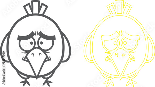 Angry cartoon bird character isolated on transparent background with a yellow duplicate