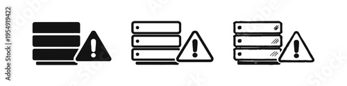 Server System Alert Icon Set. Database Warning and IT Infrastructure Issue Symbol.