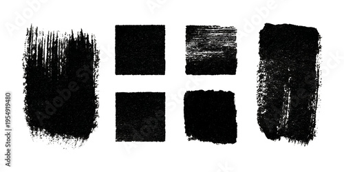 Grungy brush stroke texture set with black paint splashes. ink stains rough artistic background creative design.