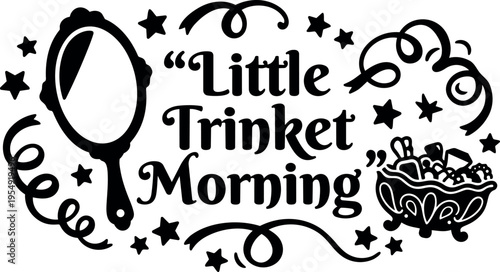 Black and white little trinket morning phrase with mirror and bowl vector art