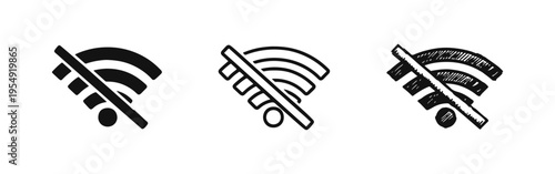 No WiFi Signal Icon Variations: Internet Connection Off and Wireless Network Disabled Symbols
