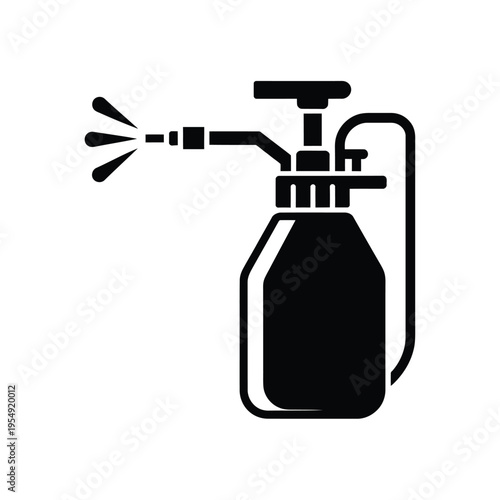 Black and white illustration of a vintage pressure sprayer for liquids