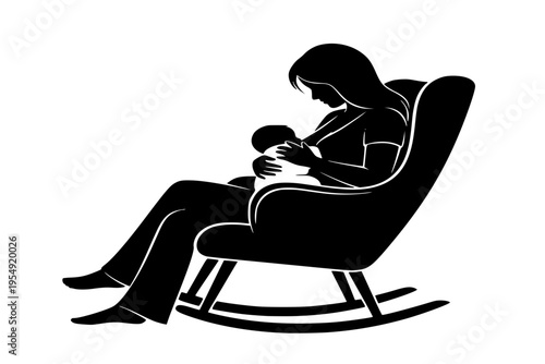 Pregnant Woman Touching Belly Reflection Beginning of Motherhood Maternity Black Vector Silhouette