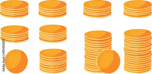 Pancake stacks collection with different heights and portions simple breakfast food flat illustration set