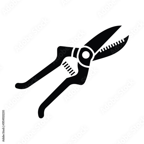 Black silhouette of pruning shears a gardening tool for plant care