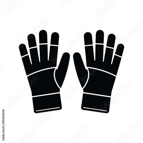 A pair of black gloves displayed facing forward simple graphic design