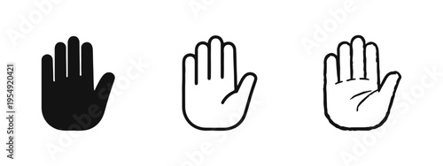 Open Palm Hand Sign Icons Set, Stop and Hold Gesture Symbols