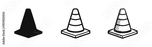 Construction Cone Icons Set, Road Safety and Warning Device Symbols