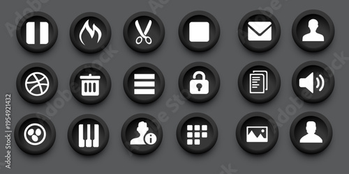 User interface icon set. Basic UI and UX solid icons design. Pack of vector symbol illustration collection