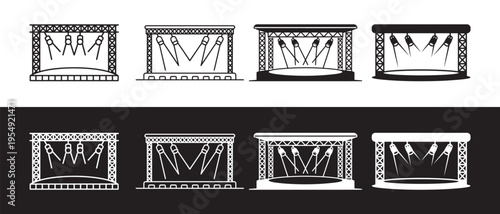Black and White Concert Stage and Spotlight Icon Set. for Events, Performances, and Live Shows.
