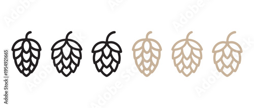 Minimalist Hop Cone Icons Set. with Black and Beige Outline, Vector Graphic Design Element on White Background.