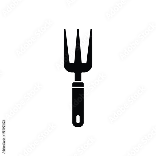 Simple black silhouette of a gardening fork isolated on white