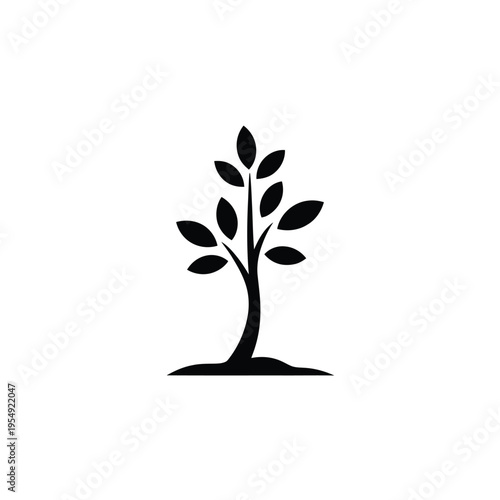 Simple black silhouette of a small tree with rounded leaves